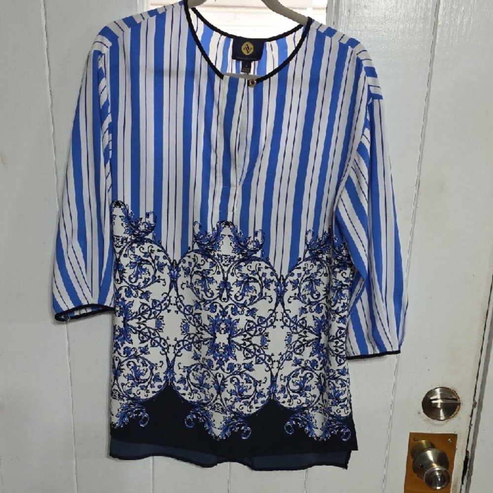 Adrienne Vittadini Womens Blouse Striped Paisley Stylish Career‎ Casual Sz M EUC